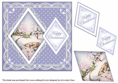 Blue Snowscene Happy Christmas 7in Double Diamond Topper