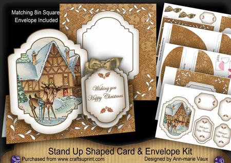Reindeer House Large Fancy Stand Up Card N Envelope Kit