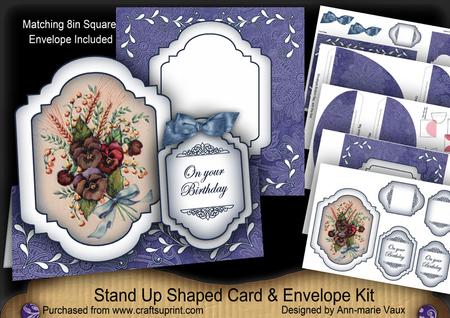 Blue Pansy Large Fancy Stand Up Card N Envelope Kit