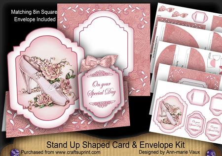 Pink Wedding Shoe Large Fancy Stand Up Card N Envelope Kit