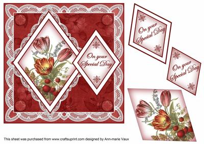 Red Tulips Special Day 7in Double Diamond Topper