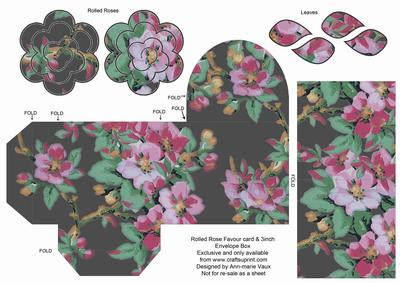 Black Col Blossom Rolled Rose 3in Favour/gift Box N' Card