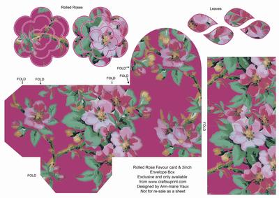 Cerise Col Blossom Rolled Rose 3in Favour/gift Box N' Card