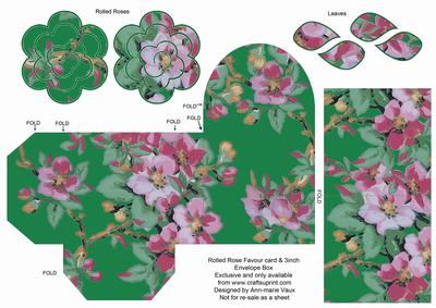 Dgreen Col Blossom Rolled Rose 3in Favour/gift Box N' Card