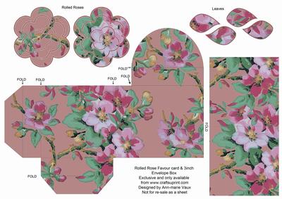 Dpink Col Blossom Rolled Rose 3in Favour/gift Box N' Card
