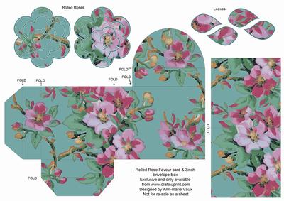 Dteal Col Blossom Rolled Rose 3in Favour/gift Box N' Card