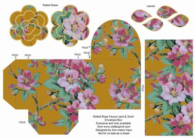 Gold Col Blossom Rolled Rose 3in Favour/gift Box N' Card