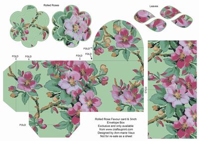 Mint Col Blossom Rolled Rose 3in Favour/gift Box N' Card