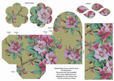 Olive Col Blossom Rolled Rose 3in Favour/gift Box N' Card