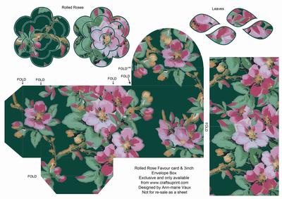 Peacock Col Blossom Rolled Rose 3in Favour/gift Box N' Card