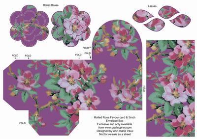 Purple Col Blossom Rolled Rose 3in Favour/gift Box N' Card