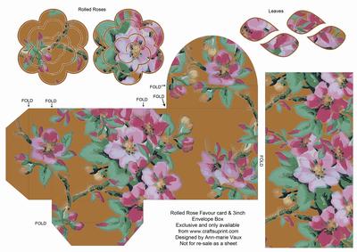 Vtea Col Blossom Rolled Rose 3in Favour/gift Box N' Card