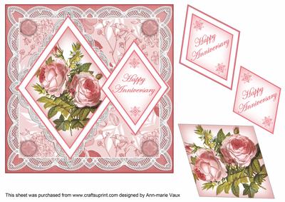 Pink Roses Happy Anniversary 7in Double Diamond Topper