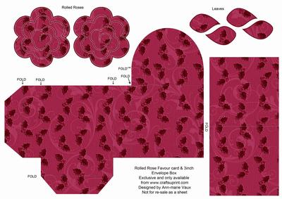Hot Pink Holly Rolled Rose 3in Favour/gift Box N' Card