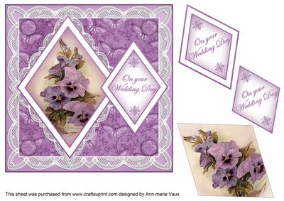 Pansies Bouquet Wedding Day 7in Double Diamond Topper