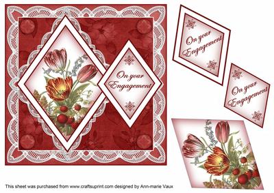 Red Tulips Your Engagement 7in Double Diamond Topper