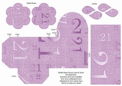 Lilac Age 21 Rolled Rose 3in Favour/gift Box N' Card