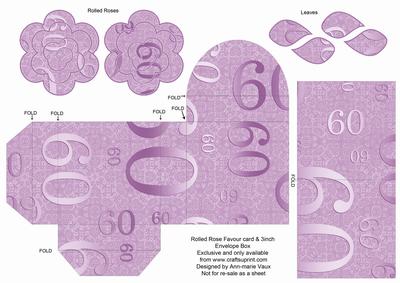 Lilac Age 60 Rolled Rose 3in Favour/gift Box N' Card