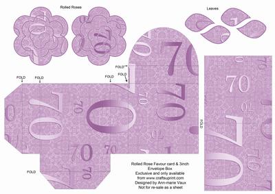 Lilac Age 70 Rolled Rose 3in Favour/gift Box N' Card