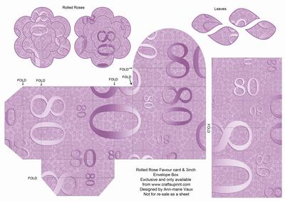 Lilac Age 80 Rolled Rose 3in Favour/gift Box N' Card