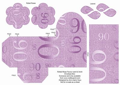 Lilac Age 90 Rolled Rose 3in Favour/gift Box N' Card