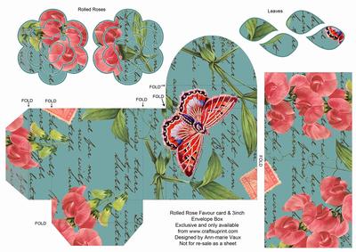 Dteal Sweet Pea Rolled Rose 3in Favour/gift Box N' Card