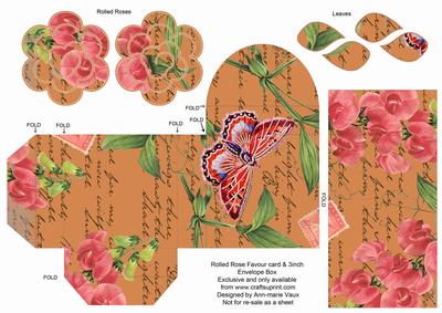 Borange Sweet Pea Rolled Rose 3in Favour/gift Box N' Card