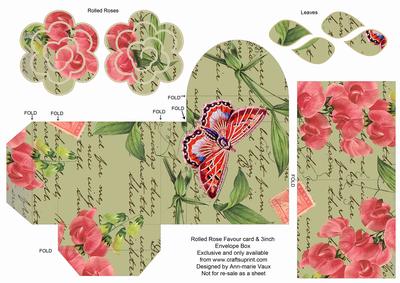 Cream Sweet Pea Rolled Rose 3in Favour/gift Box N' Card