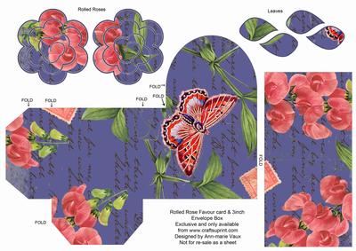 Dblue Sweet Pea Rolled Rose 3in Favour/gift Box N' Card