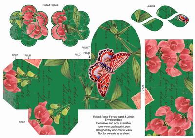 Dgreen Sweet Pea Rolled Rose 3in Favour/gift Box N' Card