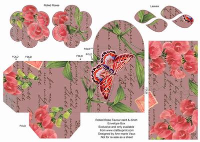 Dpink Sweet Pea Rolled Rose 3in Favour/gift Box N' Card
