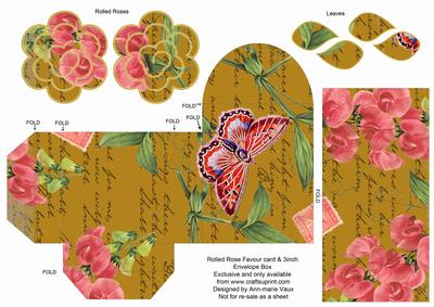 Gold Sweet Pea Rolled Rose 3in Favour/gift Box N' Card