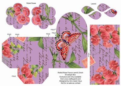 Lilac Sweet Pea Rolled Rose 3in Favour/gift Box N' Card