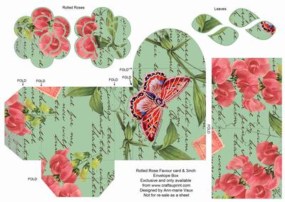 Mint Sweet Pea Rolled Rose 3in Favour/gift Box N' Card