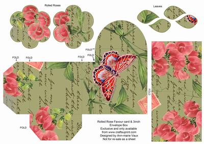Olive Sweet Pea Rolled Rose 3in Favour/gift Box N' Card
