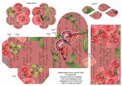 Pink Sweet Pea Rolled Rose 3in Favour/gift Box N' Card
