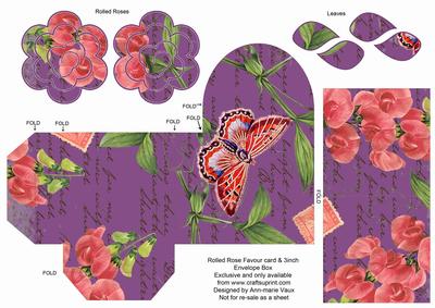 Purple Sweet Pea Rolled Rose 3in Favour/gift Box N' Card