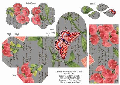 Silver Sweet Pea Rolled Rose 3in Favour/gift Box N' Card