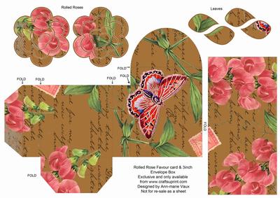 Vtea Sweet Pea Rolled Rose 3in Favour/gift Box N' Card