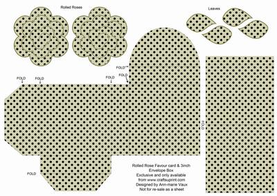 Olive Black Dotty Rolled Rose 3in Favour/gift Box N' Card