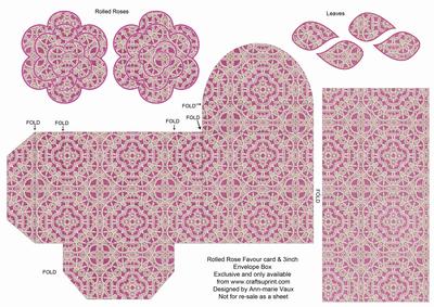 Cerise Lace Rolled Rose 3in Favour/gift Box N' Card