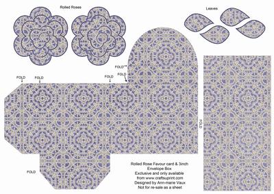 Dblue Lace Rolled Rose 3in Favour/gift Box N' Card