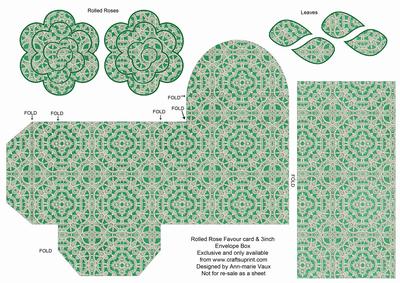 Dgreen Lace Rolled Rose 3in Favour/gift Box N' Card