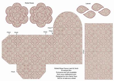 Dpink Lace Rolled Rose 3in Favour/gift Box N' Card