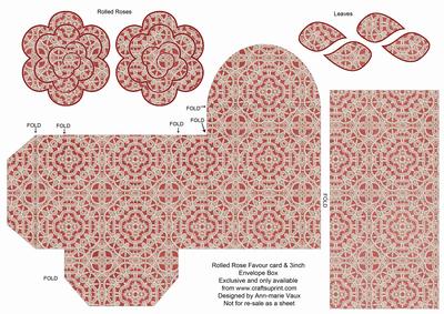 Dred Lace Rolled Rose 3in Favour/gift Box N' Card