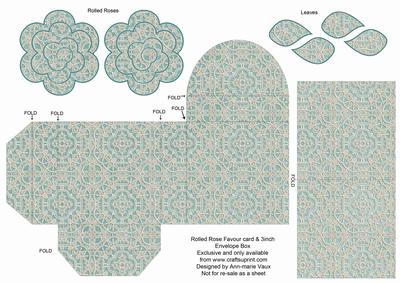 Dteal Lace Rolled Rose 3in Favour/gift Box N' Card