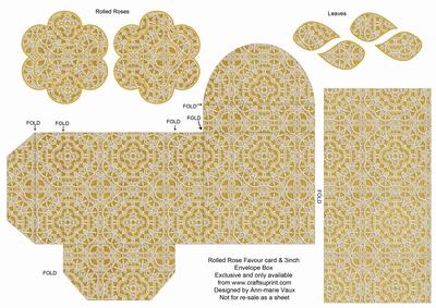 Gold Lace Rolled Rose 3in Favour/gift Box N' Card