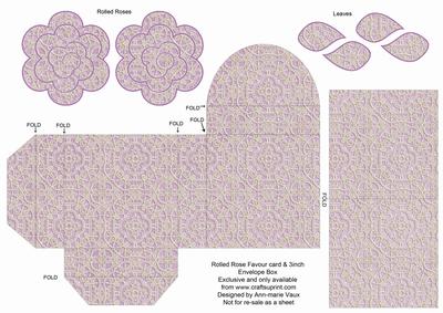 Lilac Lace Rolled Rose 3in Favour/gift Box N' Card