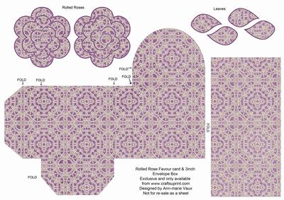 Purple Lace Rolled Rose 3in Favour/gift Box N' Card