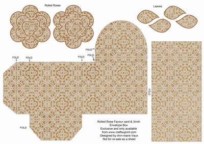 Vtea Lace Rolled Rose 3in Favour/gift Box N' Card